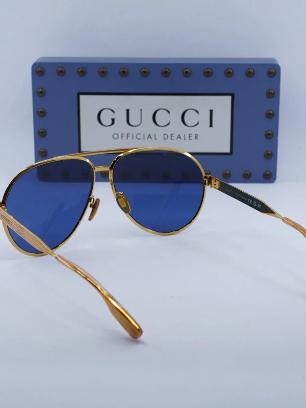 Gucci GG1513S 005 Aviator Sunglasses - Gold\Blue with Gold Logo Mirror